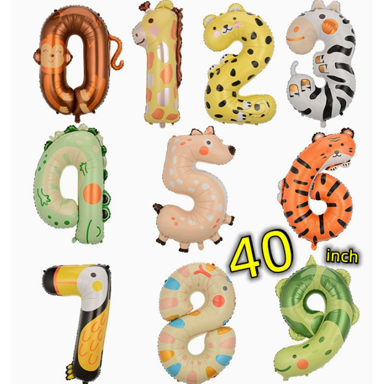 Palloncini foil con numeri di animali da 40 pollici