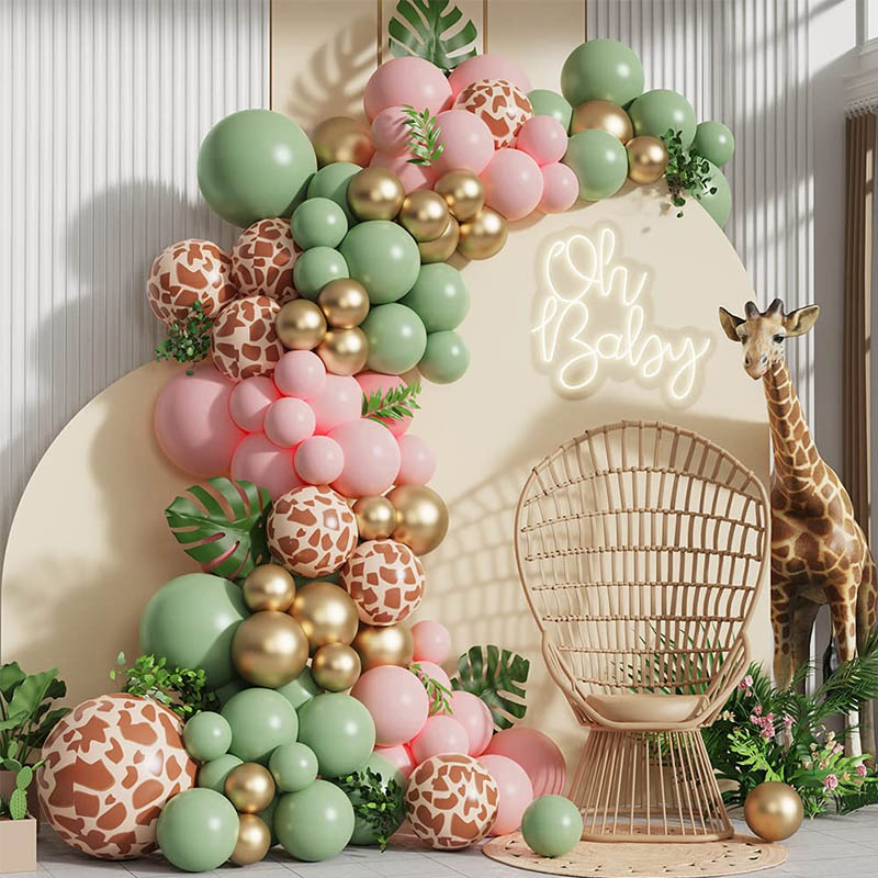 Set arco con ghirlanda di palloncini rosa salvia verde giungla con stampa animalier