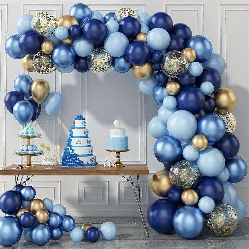 Ghirlanda di palloncini metallici blu Arco di palloncini coriandoli dorati