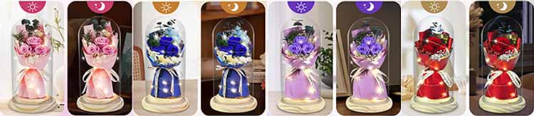 glass dome soap rose bouquet with LED glass dome soap rose bouquet with LED